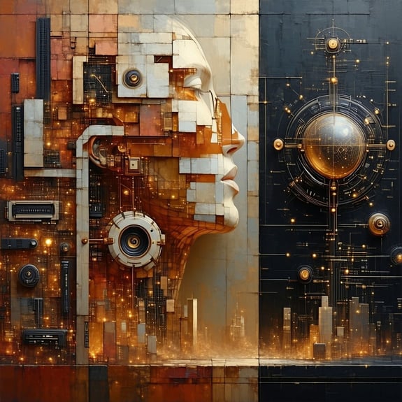 Can you make a technology event picture in bronze beige and black